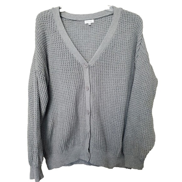 QUALFORT Women's 100% Cotton Gray Oversized Button-Up Cardigan Sweater Size 2XL - Picture 1 of 7